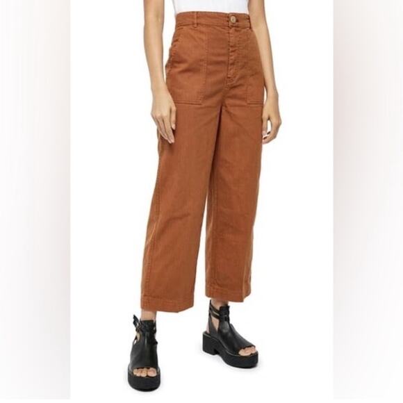 Free People Women’s Sz 4 Sunday Skies Straight Leg Pants in Burnt Orange Cotton - Picture 1 of 8